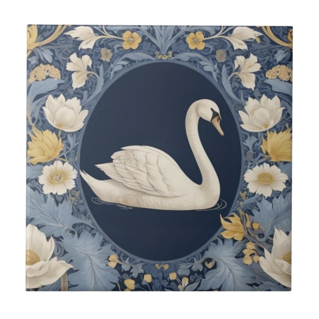 Carreau Blanc Swan William Morris style Face droite à l'oi (Devant)