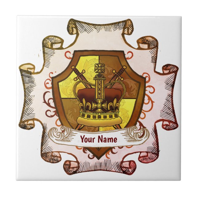 Carreau Blason de famille Crown Nom de famille (Devant)