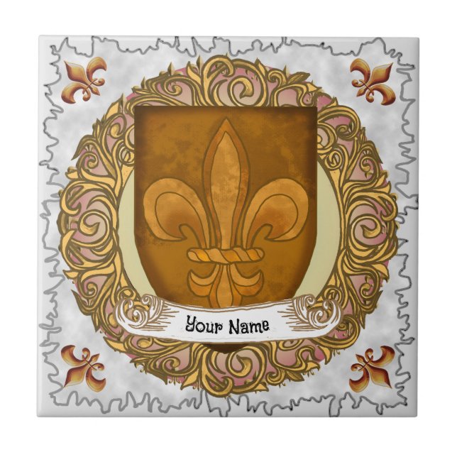 Carreau Blason de Famille Fleur De Lis Nom de Famille (Devant)