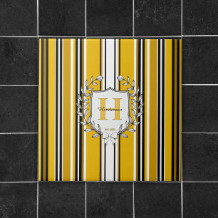 Carreau Blason de monogramme élégante rayure jaune Nom de