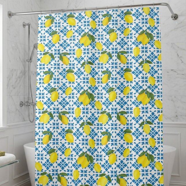 Carreau bleu aquarelle jaune citron rideau de douc (Créateur téléchargé)