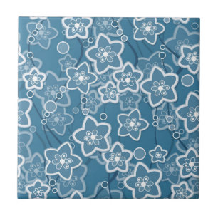 Carreau bleu avec blanc, bleu, fleurs, floral, rustique, f