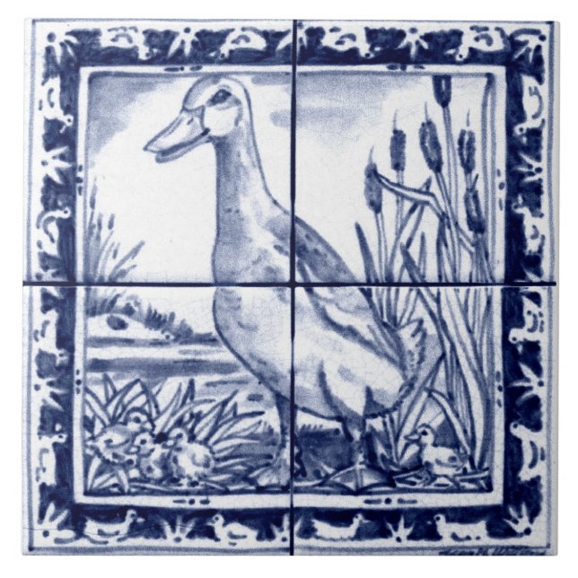 Carreau Bleu blanc canard canard Dedham Delft Vintage (Devant)