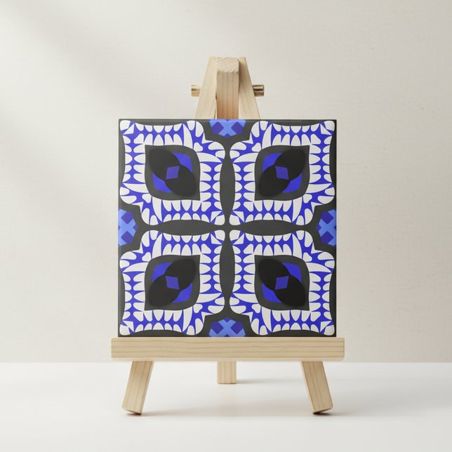Carreau Bleu blanc gris ethnie Boho Africain Tribal Motif (Créateur téléchargé)