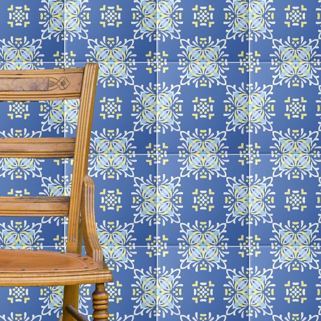 Carreau Bleu Blanc Jaune Méditerranée Orné Élégant (Créateur téléchargé)