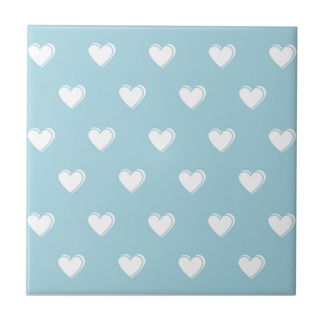 Carreau Bleu blanc mignon simple Motif de coeur (Devant)