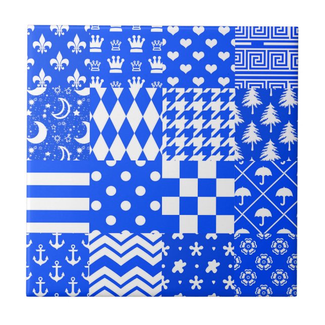 Carreau Bleu Blanc Mixte Motif Conception (Devant)