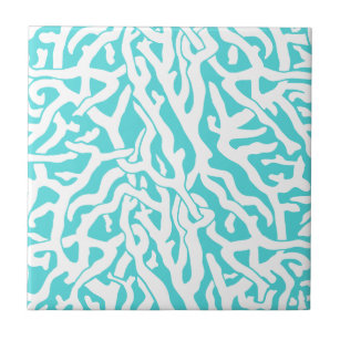 Carreau Bleu blanc nautique de motif de récif coralien de