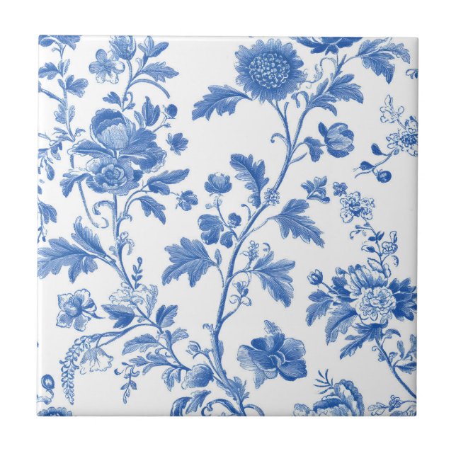 Carreau Bleu Blanc Vintage Toile Floral (Devant)