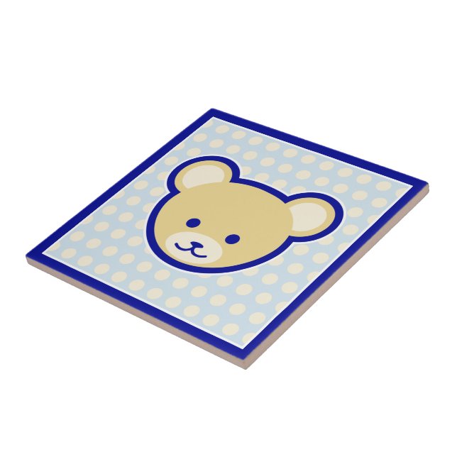 Carreau Bleu Bleu Beige Teddy Ours mignon Cartoon Art (Côté)