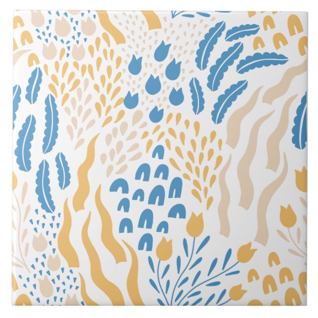 Carreau Bleu Bleu Bleu Méditerranéen Motif Floral Cute (Devant)