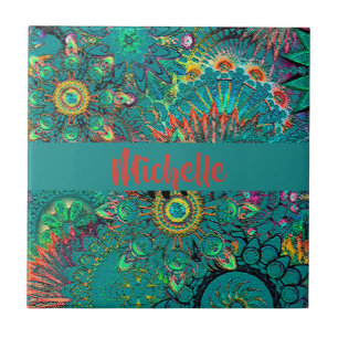 Carreau Bleu Bohême Bohême Hippie Motif Rétro