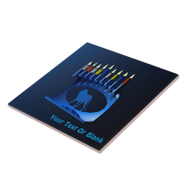 Carreau Bleu brillant Chanukkah Menorah (Côté)