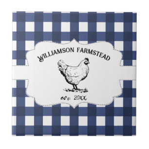 Carreau Bleu Buffalo Plaid Agritourisme poulet Décoratif