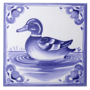Carreau Bleu canard et blanc Europe Folk Art animal
