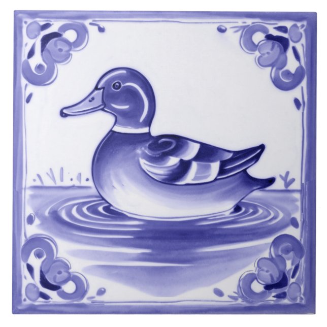 Carreau Bleu canard et blanc Europe Folk Art animal (Devant)
