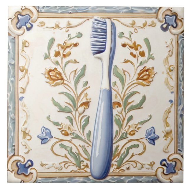 Carreau Bleu clair Bleu Brosse à dents Funky Dentist Salle (Devant)