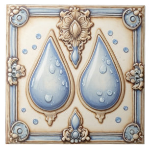 Carreau Bleu clair et eau crème goutte Carrelage de salle