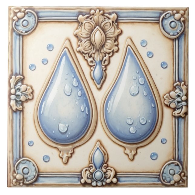 Carreau Bleu clair et eau crème goutte Carrelage de salle  (Devant)