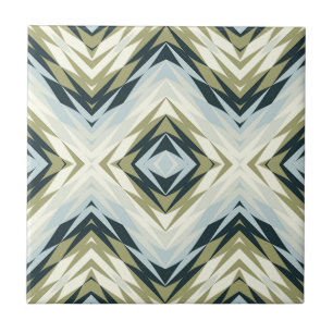 Carreau Bleu clair Turquoise Olive Vert Blanc Ethnic Tribe