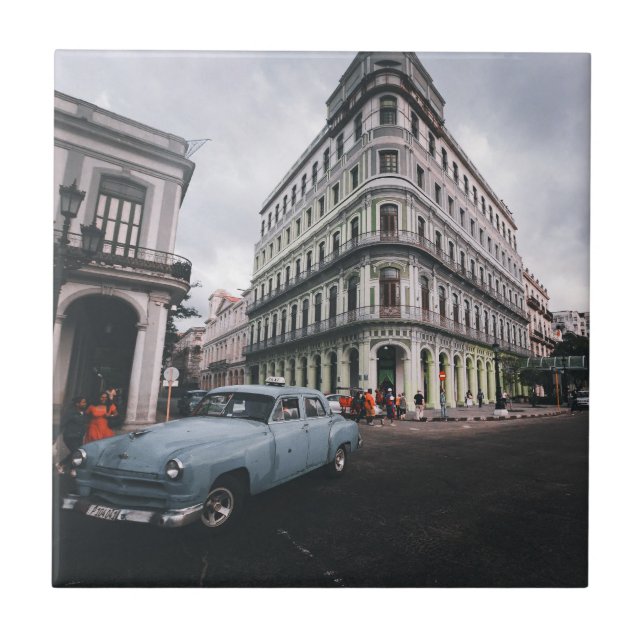 Carreau Bleu Classic Vintage Car Cityscape (Devant)