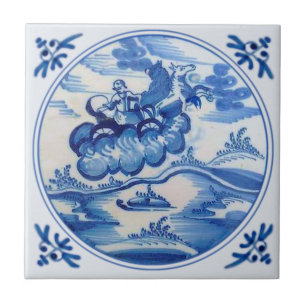 Carreau Bleu de Delft Biblique Chariot Flaming Ezekial 170