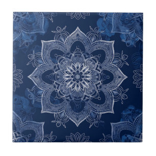 Carreau Bleu de marine Boho Artistique Mandala