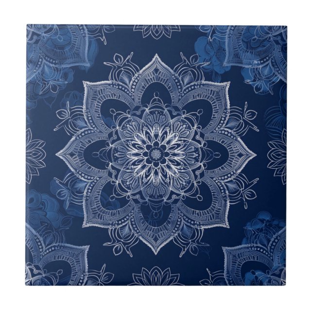 Carreau Bleu de marine Boho Artistique Mandala (Devant)