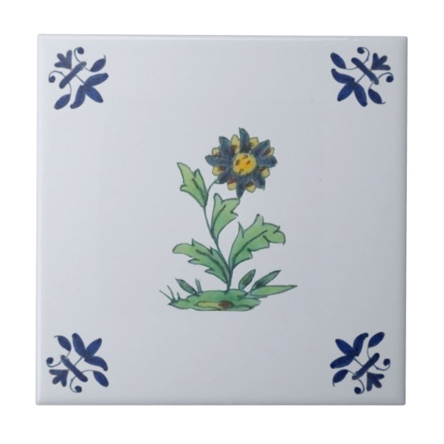 Carreau Bleu Delft Multi Floral Repro Peint main (Devant)