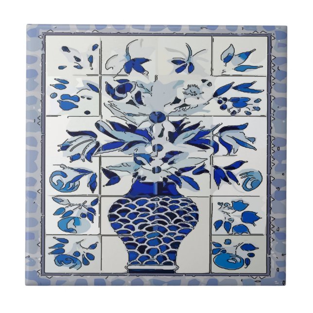 Carreau Bleu Delft Vase Tile murale (Devant)