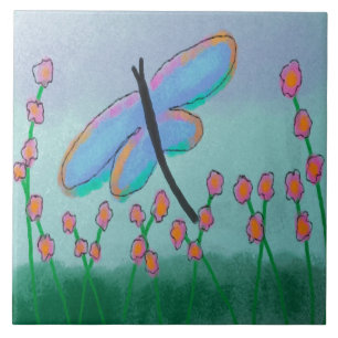 Carreau Bleu Dragonfly Abstraite peinture numérique