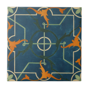 Carreau Bleu en céramique ornemental d'art du cru 1884