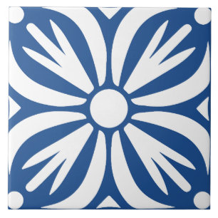 Carreau Bleu et blanc abstrait floral géométrique