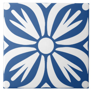 Carreau Bleu et blanc abstrait floral géométrique