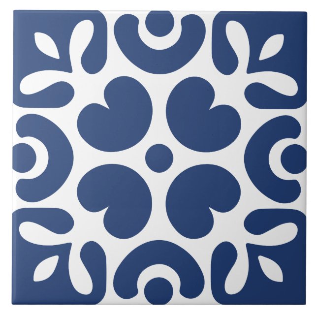 Carreau Bleu et blanc abstrait floral géométrique  (Devant)