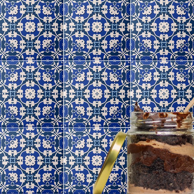 Carreau Bleu et blanc classique élégant Damas motif (Créateur téléchargé)