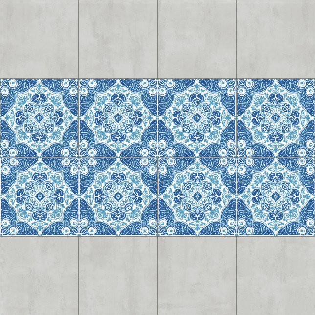 Carreau bleu et blanc complexe avec motif floral (Créateur téléchargé)