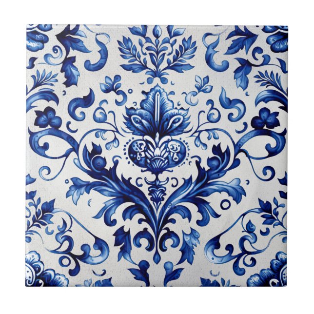Carreau Bleu et blanc Delft style ornement floral motif (Devant)