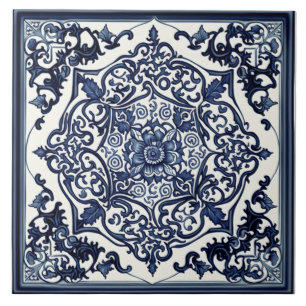 Carreau bleu et blanc élégant, rose, design chinoi