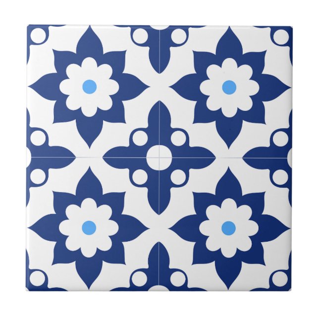 Carreau Bleu et blanc floral Géométrique (Devant)