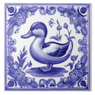 Carreau Bleu et Canard blanc Européens Folk Art animal