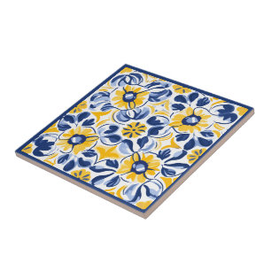 Carreau 💛 💙 Bleu et jaune, Azulejos floral