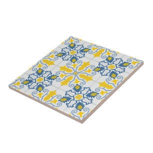 Carreau Bleu et jaune joli carrelage portugais motif