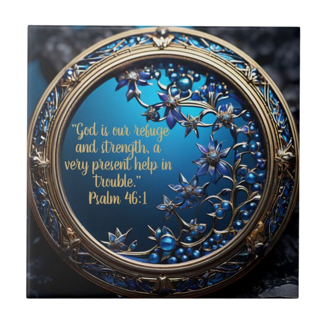 Carreau Bleu Étincelant Avec Verse Bible Or Personnalisabl (Devant)