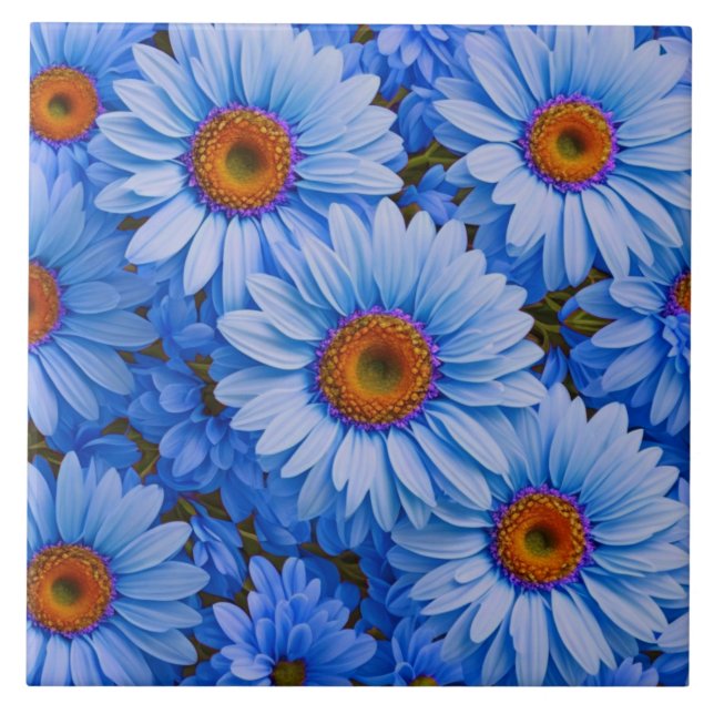 Carreau Bleu floral bleu tournesol bleu marguerites motif (Devant)