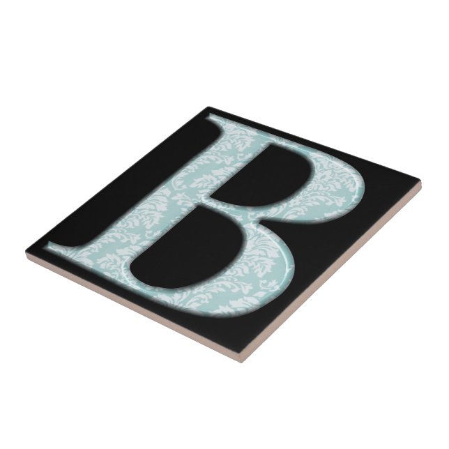 Carreau Bleu Floral Damask Imprimer B monogramme initiales (Côté)