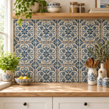 Bleu Floral Élégant - Dessin Portugais Azuljo
