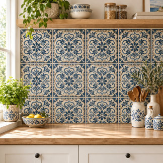 Carreau Bleu Floral Élégant - Dessin Portugais Azuljo