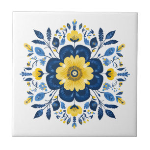 Carreau Bleu floral et jaune 