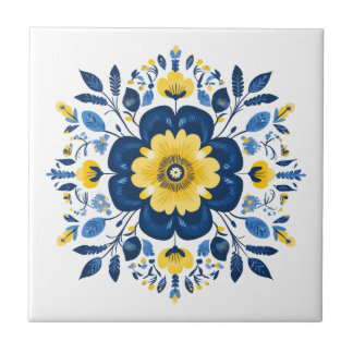 Carreau Bleu floral et jaune